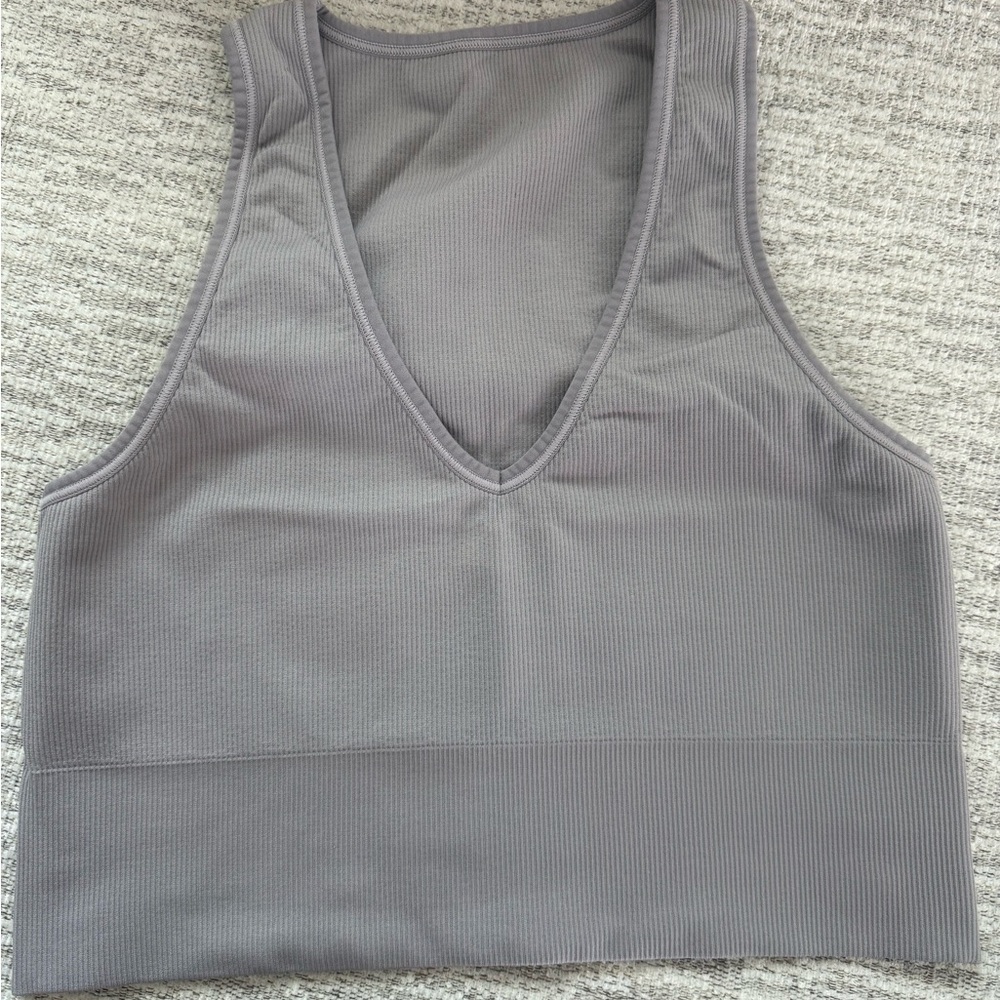 Gray V-Neck Ribbed Women's Crop Top